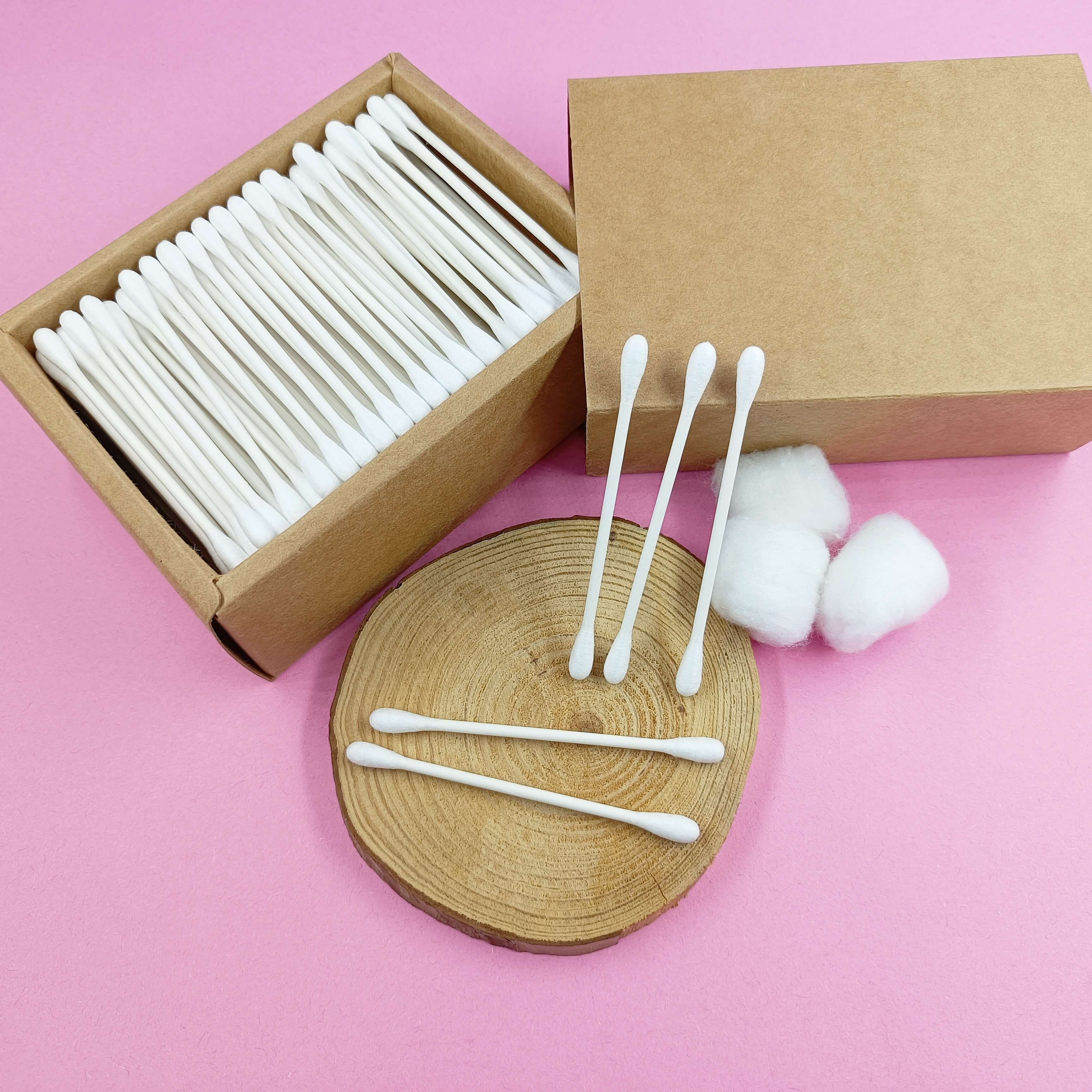 Eco-friendly cowhide Paper Box Cleaning Cotton Swabs 200pcs