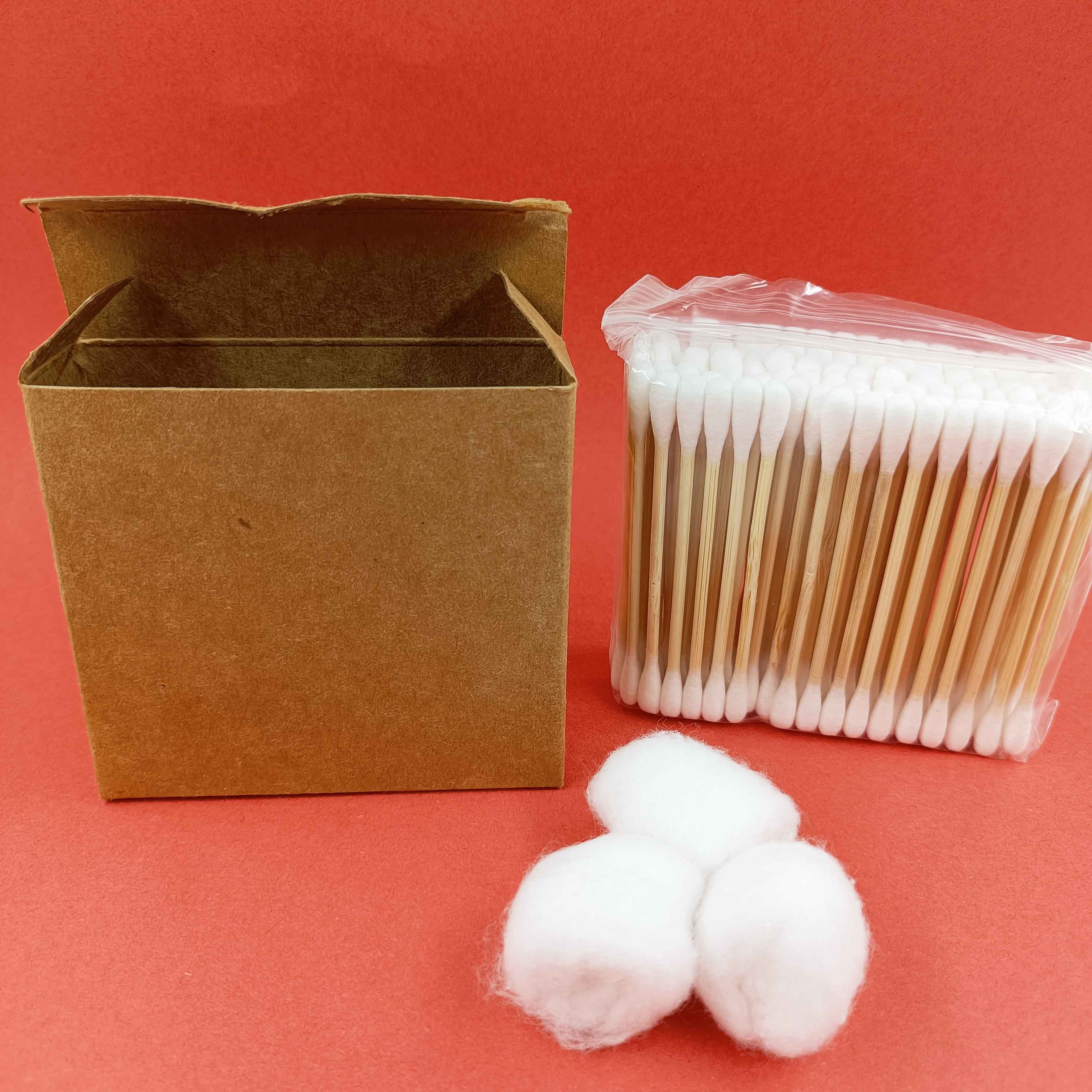 100pcs Kraft paper OEM bamboo stick cotton buds